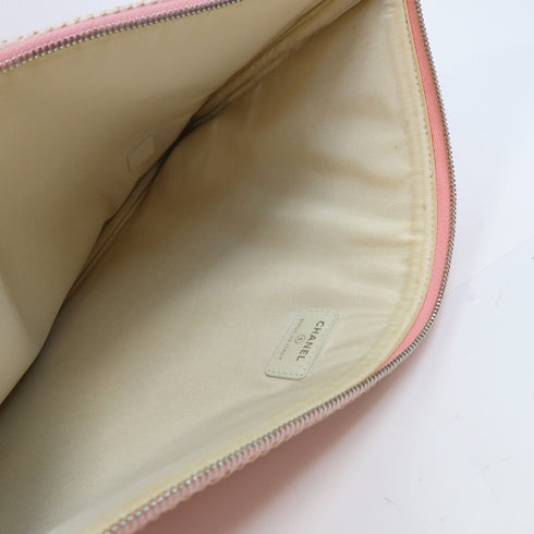 CHANEL CC SHW Clutch Bag Pouch Canvas Pink