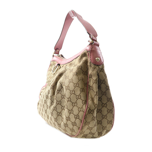 GUCCI GG GHW Sukey Hobo Shoulder Bag 232955 Canvas Brown/Pink
