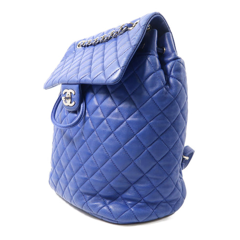 CHANEL Quilted CC SHW Backpack Rucksack Lambskin Leather Blue