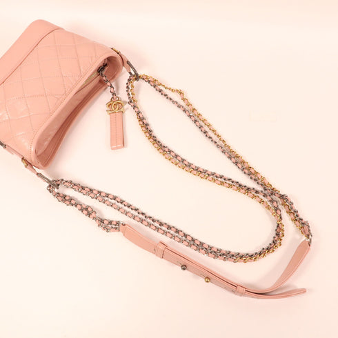 CHANEL CC Gabrielle Small Chain Shoulder Bag Handbag Calfskin Leather Pink