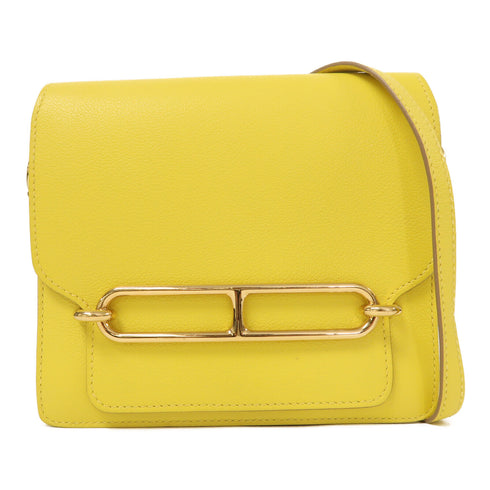 HERMES GHW Roulis Mini Shoulder Bag Evercolor Leather Lime Yellow