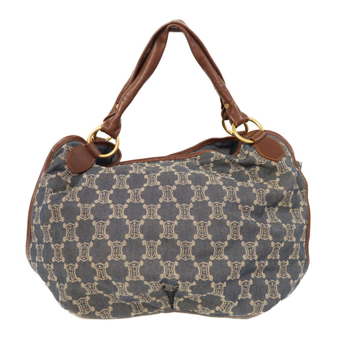 CELINE GHW Shoulder Bag Denim Brown/Blue