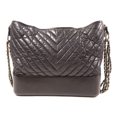 CHANEL CC Gabrielle Large Chain Shoulder Bag Calfskin Leather Black