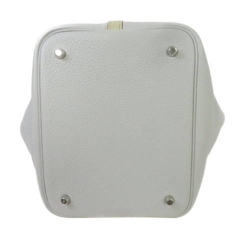 HERMES PHW Picotin MM Handbag Clemence Leather Bleu Glacier/Sauge