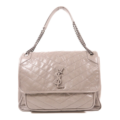 SAINT LAURENT YSL SHW Niki Large Shoulder Bag 498883 Calfskin Leather Grey