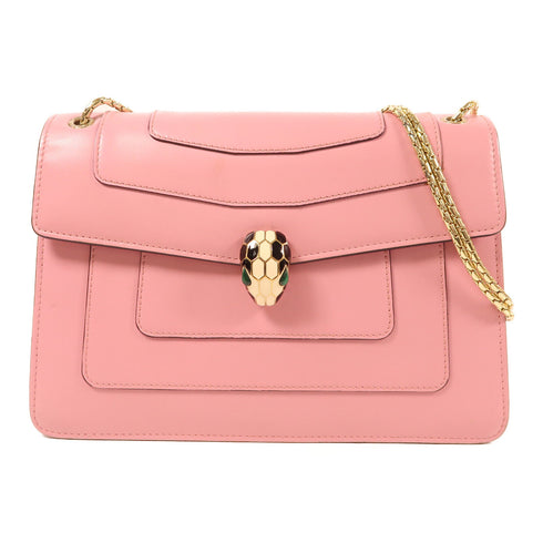 BVLGARI GHW Serpenti Forever Chain Shoulder Bag Calfskin Leather Pink