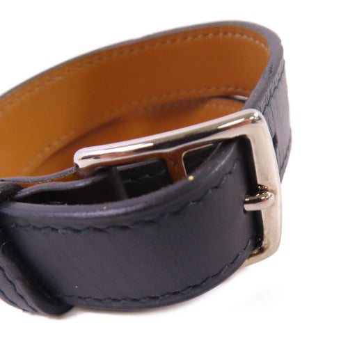 HERMES PHW Etriviere Bracelet Bangle Evercolor Leather Black