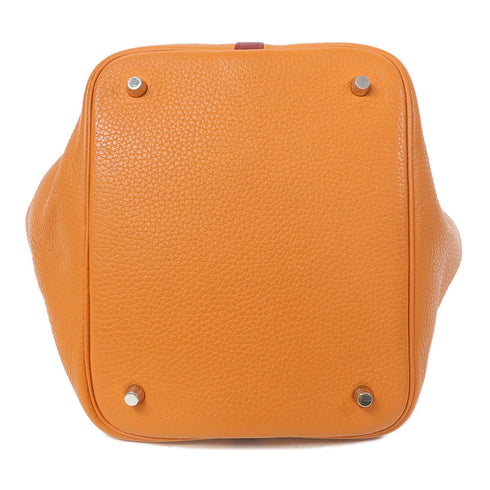 HERMES PHW Picotin MM Hand Bag/Tote Bag Clemence/Swift Leather Feu/Rouge Grenat