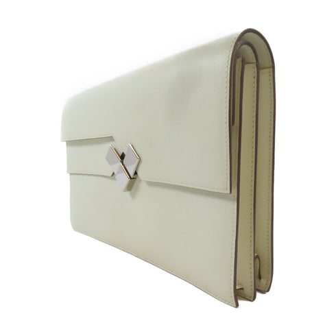 HERMES PHW Fortunio Clutch Bag Evercolor Leather Craie White
