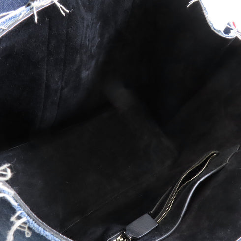 Valentino SHW Tote Shoulder Bag Suede Leather Denim Blue