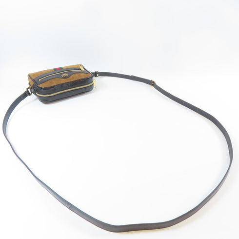 GUCCI GG GHW Mini Ophidia Shoulder Crossbody Bag 573321 Suede Brown Black