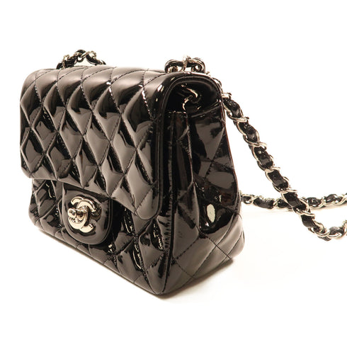 CHANEL CC SHW Mini Classic 17 Chain Shoulder Bag A35200 Patent Leather Black