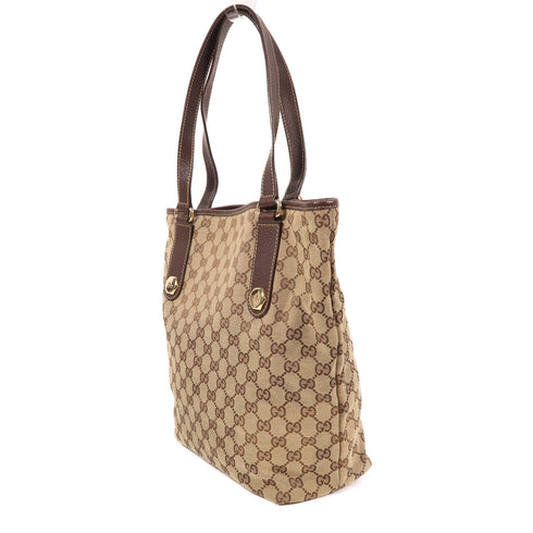 GUCCI GHW Shoulder Tote Bag 153009 GG Canvas Brown