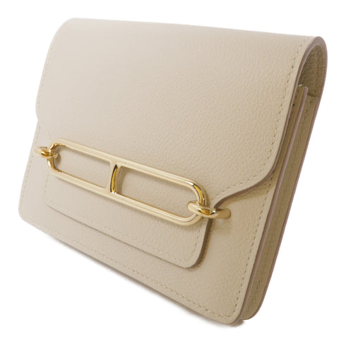 HERMES GHW Roulis Slim Wallet Evercolor Leather Nata White