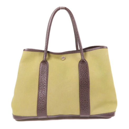 HERMES PHW Garden Party PM Tote Bag Canvas Green/Brown