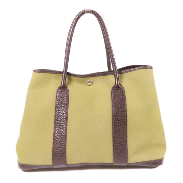 HERMES PHW Garden Party PM Tote Bag Canvas Green/Brown