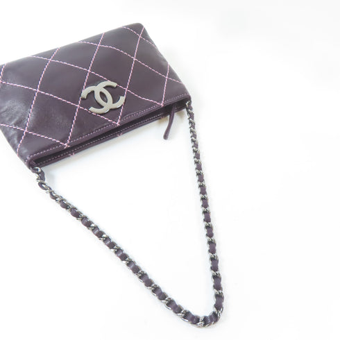 CHANEL Quilted CC SHW Handbag Lambskin Leather Purple