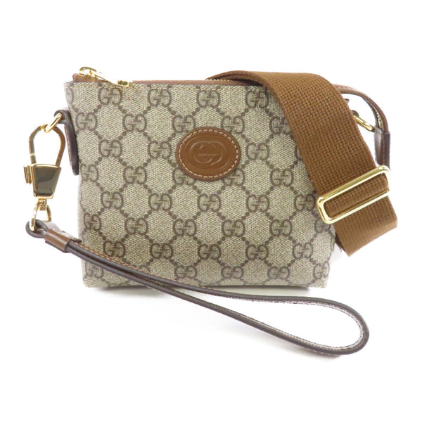 GUCCI GHW GG Supreme 2 Way Shoulder Bag Coated Canvas Brown