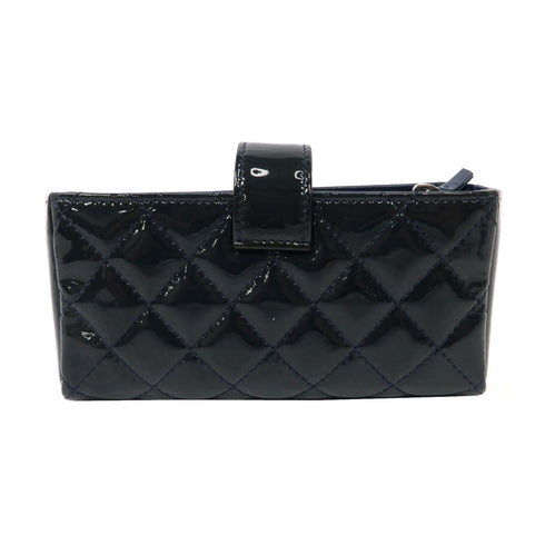 CHANEL Quilted CC SHW Card Case Patent Leather Dark Grey