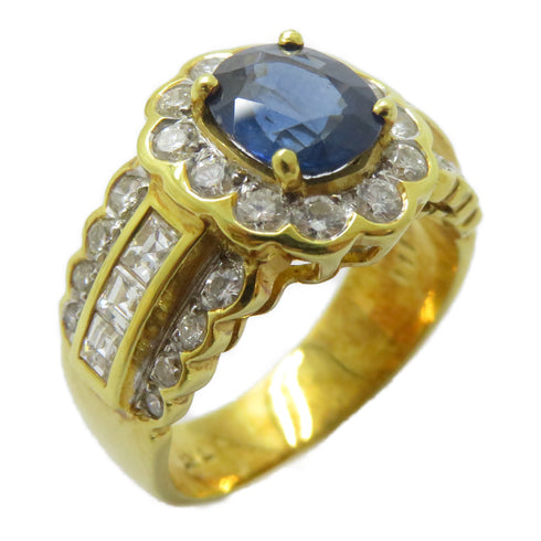 FINE JEWELRY 1.53ct Sapphire 1.11ct Diamond Ring 18K Yellow Gold US#7