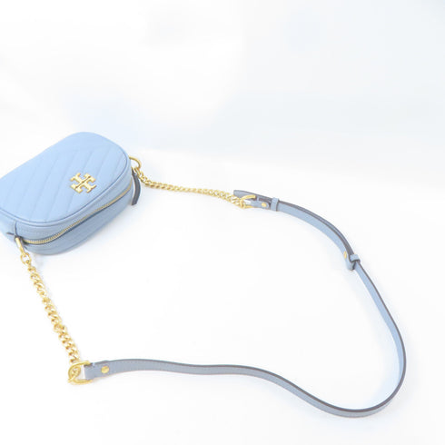 Tory Burch GHW Shoulder Crossbody Bag Calfskin Leather Light Blue