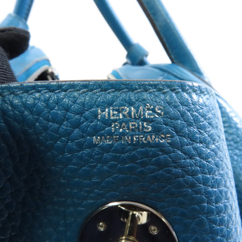 HERMES PHW Lindy 30 2way Shoulder Bag Taurillon Clemence Leather Turquoise Blue