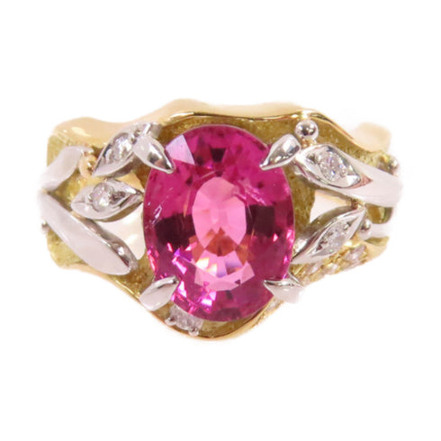 FINE JEWELRY 2.65ct Tourmaline 0.16ct Diamond Ring US#6.25 18KYG PT900 Platinum