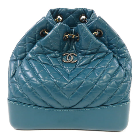 CHANEL Herringbone CC SHW Gabrielle Backpack Lambskin Leather Green