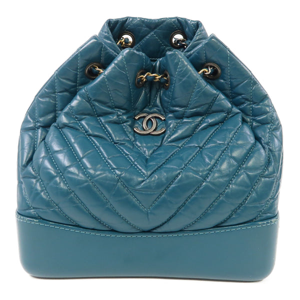 CHANEL Herringbone CC SHW Gabrielle Backpack Lambskin Leather Green