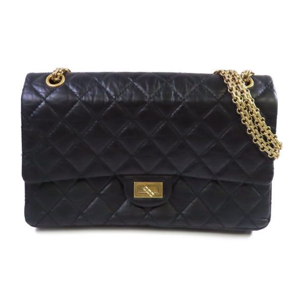 CHANEL Quilted CC GHW 2.55 Medium Shoulder Bag Lambskin Leather A37587 Black