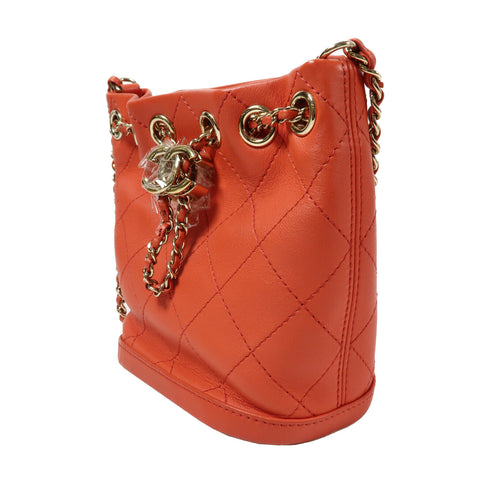 CHANEL Quilted CC Bucket Bag Chain Shoulder Bag Calfskin Leather Red