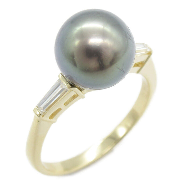 TASAKI Black Pearl Diamond Ring 18K Yellow Gold US#5.25