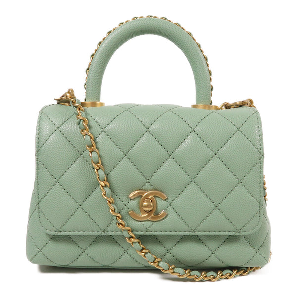 CHANEL CC GHW Coco Handle 2 Way Chain Shoulder Bag Handbag Calfskin Leather