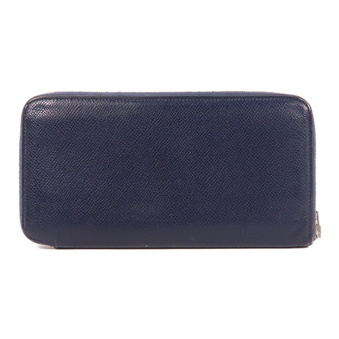 HERMES PHW Silk Wallet Epsom Leather Navy