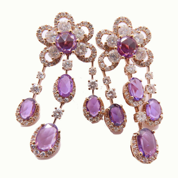 FINE JEWELRY 4.60ct Pink Sapphire 3.40ct Diamond Pierced Earrings 18K Pink Gold