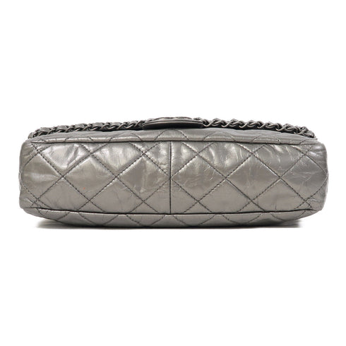 CHANEL Quilted CC SHW Chain Shoulder Bag Calfskin Leather Silver