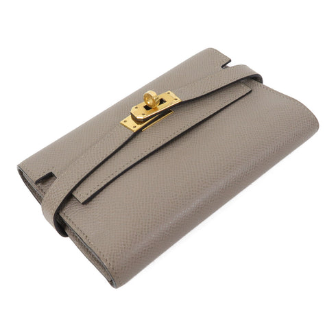 HERMES GHW Kelly Depliant Wallet Epsom Leather Gris Asphalte Grey