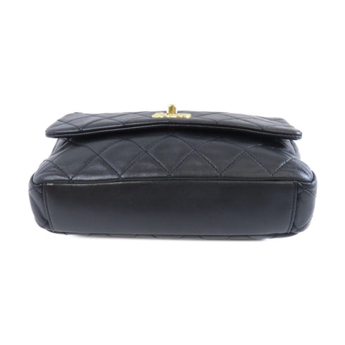 CHANEL Quilted CC GHW Resin Pearl Flap Chain Shoulder Bag Lambskin Leather Black