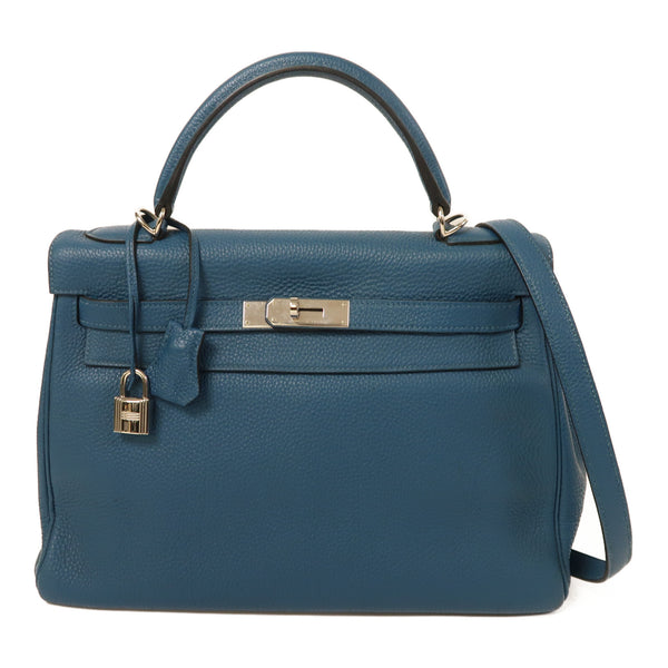 HERMES PHW Kelly 32 2 Way Shoulder Bag Handbag Togo Leather Cobalt