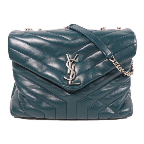 SAINT LAURENT YSL SHW Loulou Chain Shoulder Bag 487216 Calfskin Leather Green