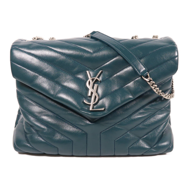 SAINT LAURENT YSL SHW Loulou Chain Shoulder Bag 487216 Calfskin Leather Green