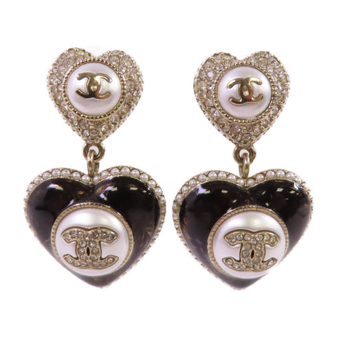 CHANEL CC GHW CC Heart Earrings B22/B Metal PVC Rhinestones White Black