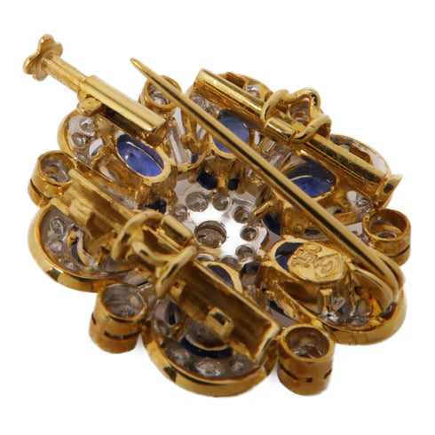 JEWELRY Sapphire Diamond Brooch 18K Yellow Gold