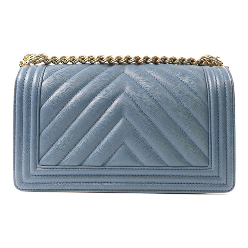 CHANEL CC GHW Boy 25 Chain Shoulder Bag Calfskin Leather Blue