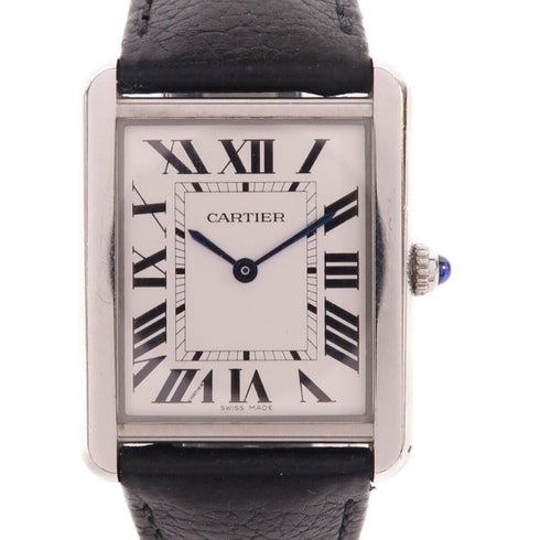 CARTIER Tank Solo Quartz Watch WSTA0028 Stainless Steel Leather White