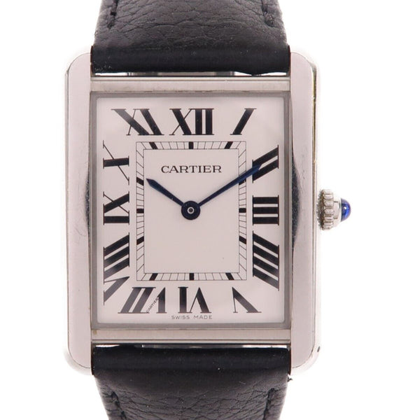 CARTIER Tank Solo Quartz Watch WSTA0028 Stainless Steel Leather White