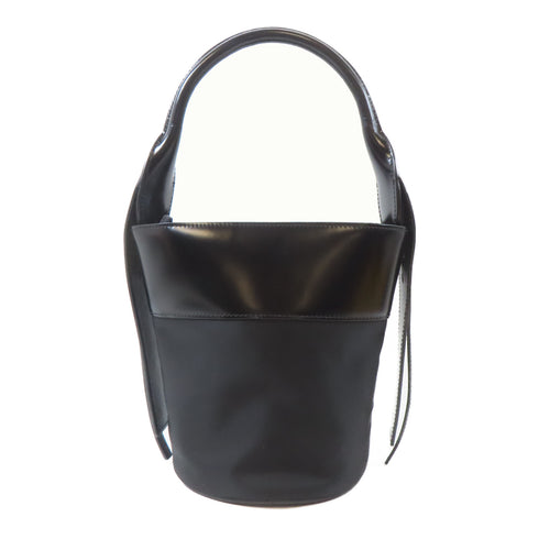 PRADA SHW 2 Way Shoulder Hand Bag Calfskin Leather Nylon 1BE015 Black