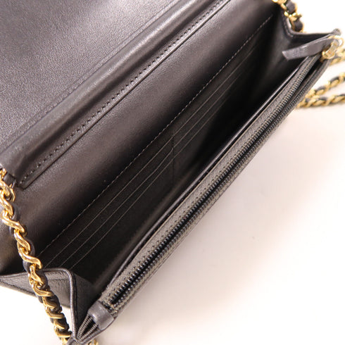 CHANEL GHW Wallet On Chain WOC Shoulder Bag Calfskin Leather Velvet Gray/Black