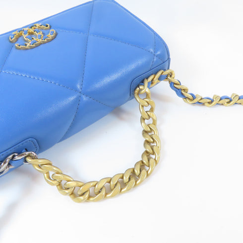 CHANEL Quilted CC GHW 19 WOC Wallet On Chain Shoulder AP0957 Lambskin Blue