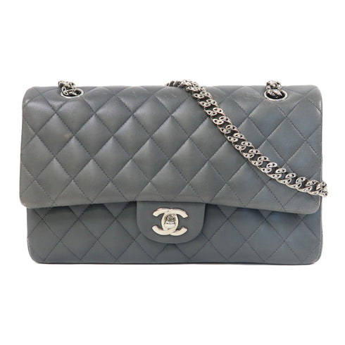 CHANEL Quilted CC SHW Classic Chain Shoulder Bag Lambskin Leather Grey